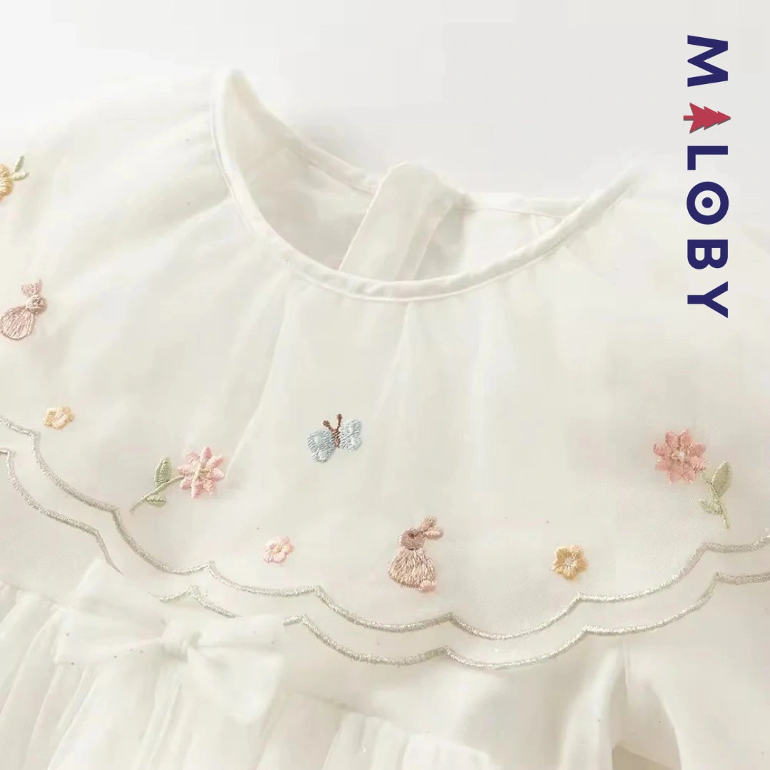 Robe de fête à col plastron enfant fille -Beige