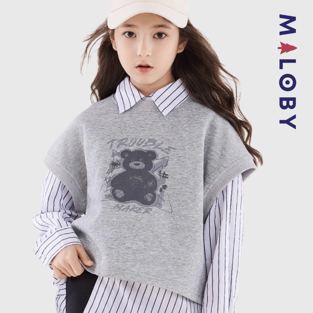 Pull en maille sans manches enfant fille - Rose/gris