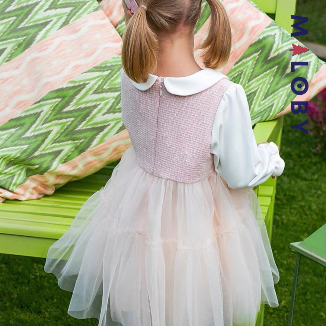Robe à fleurs manches longues enfant fille - Rose