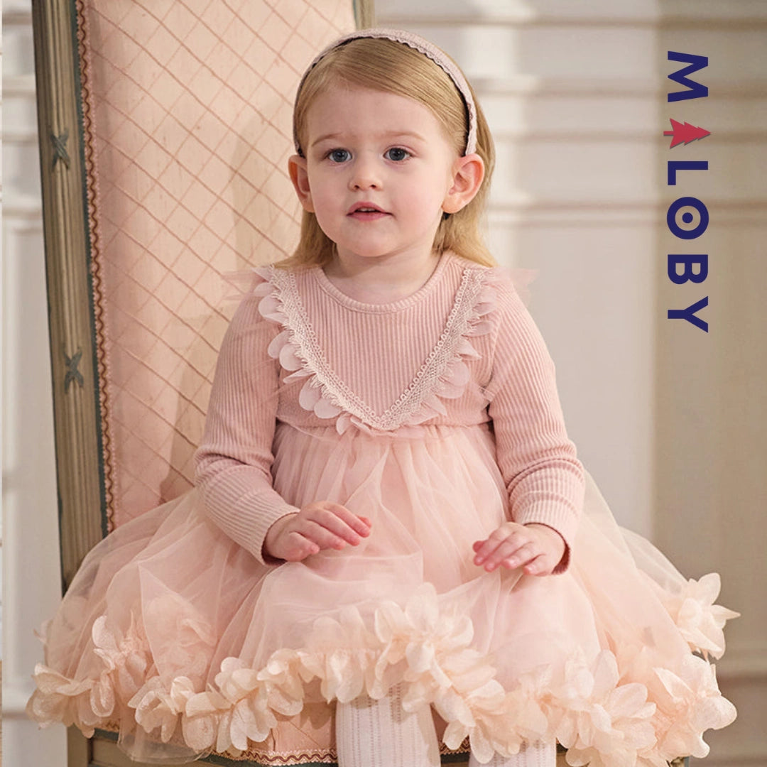 Robe cérémonie bi-matière enfant fille- rose -robes et ensembles pour filles, bébés et garcons - MALOBY