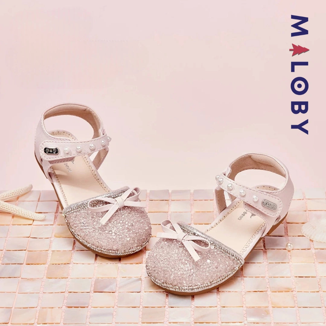 Sandales cérémonie fermées enfant fille - rose perlé