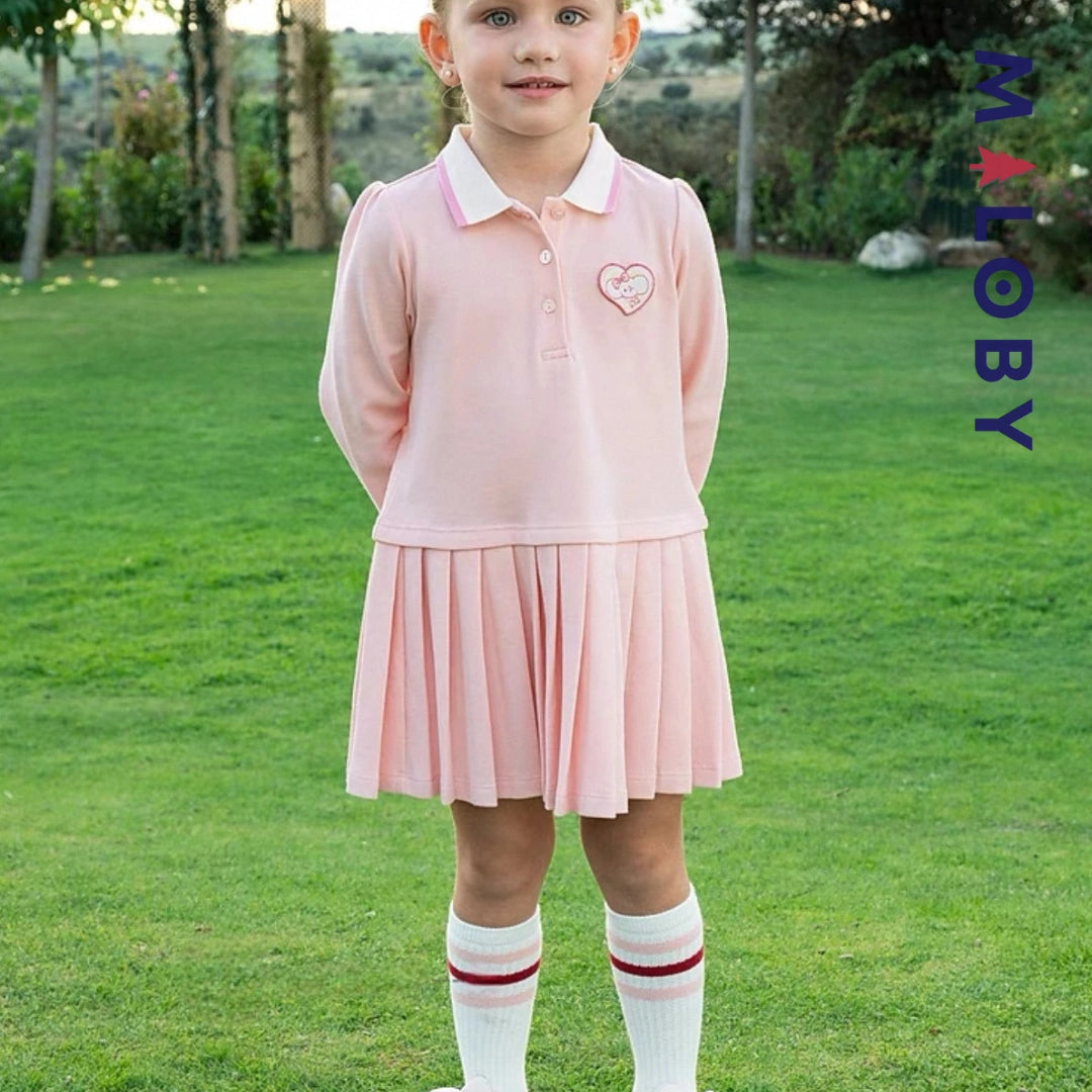 Robe manches longues en piqué de coton enfant fille- Rose