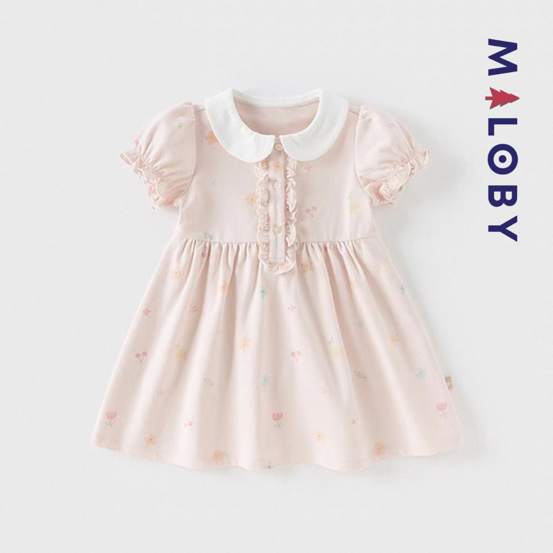 Robe d'été encolure volontée enfant fille- rose imprimé