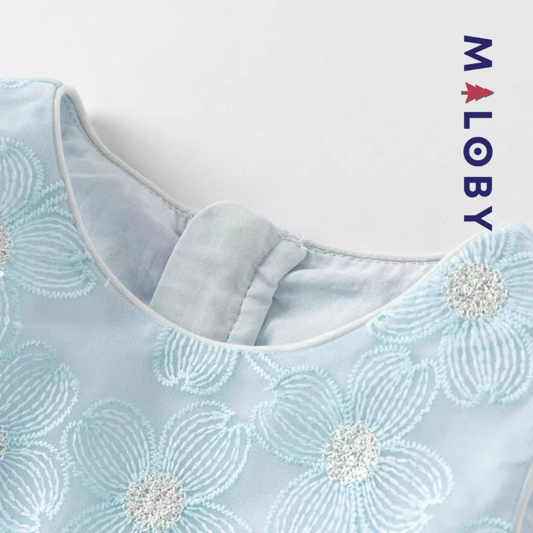 Ensemble robe de cérémonie + bandeau à volants enfant fille -Bleu ciel