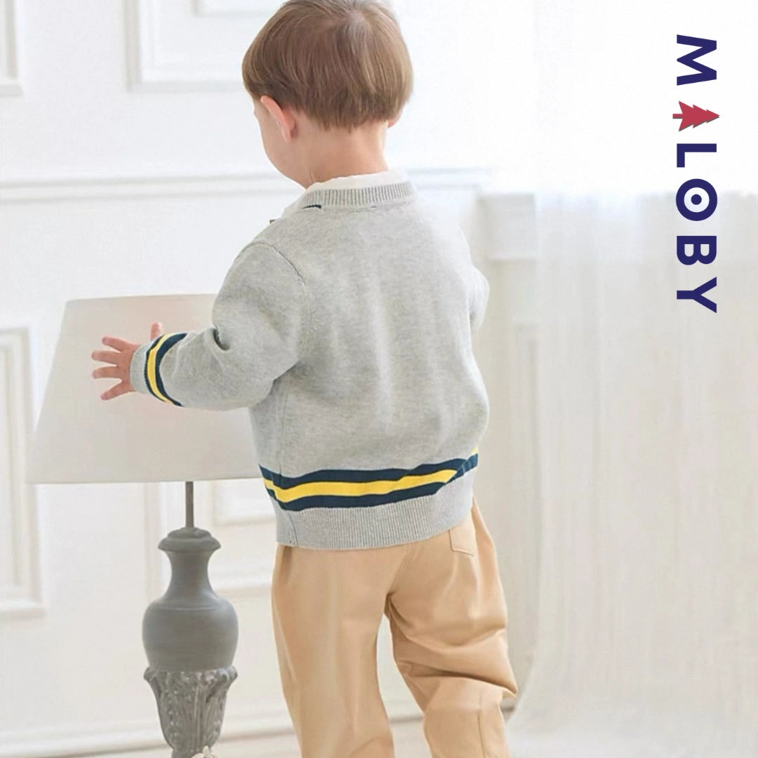 Duo chemise+cardigan enfant garçon -Gris/Blanc -robes et ensembles pour filles, bébés et garcons - MALOBY