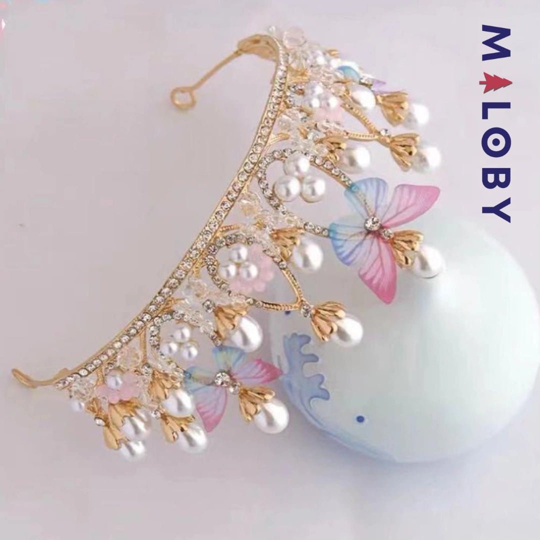 Couronne dorée motif papillon -robes et ensembles pour filles, bébés et garcons - MALOBY