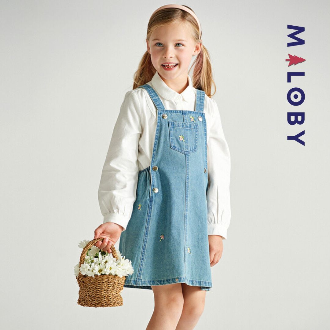 Robe salopette en denim enfant fille- Bleu – MALOBY