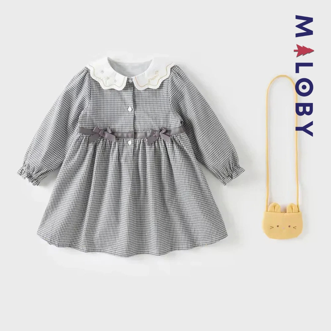 Ensemble robe vichy manches longues + sac fantaisie enfant fille- Carreaux
