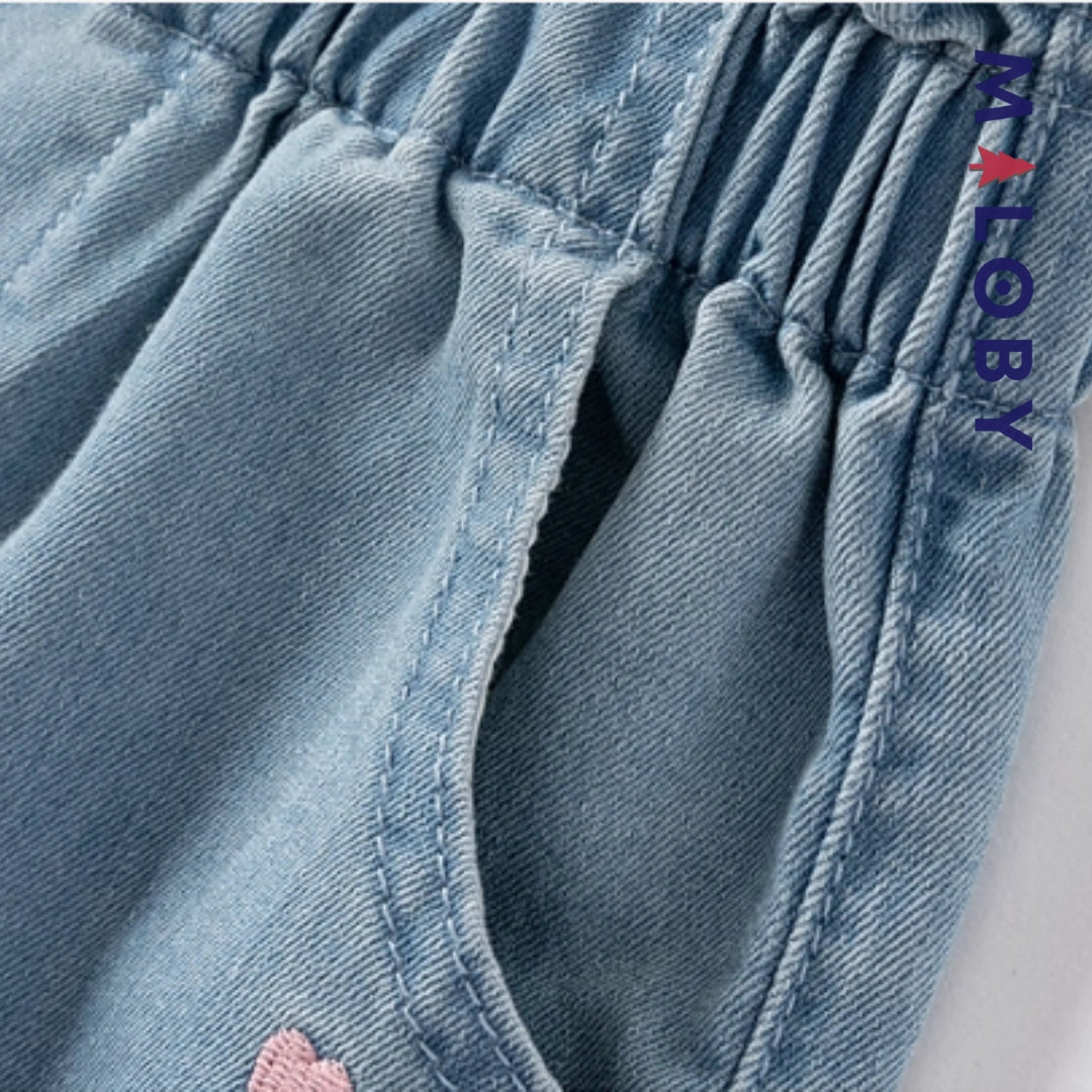 Pantalon jean brodé motif licorne enfant fille- bleu