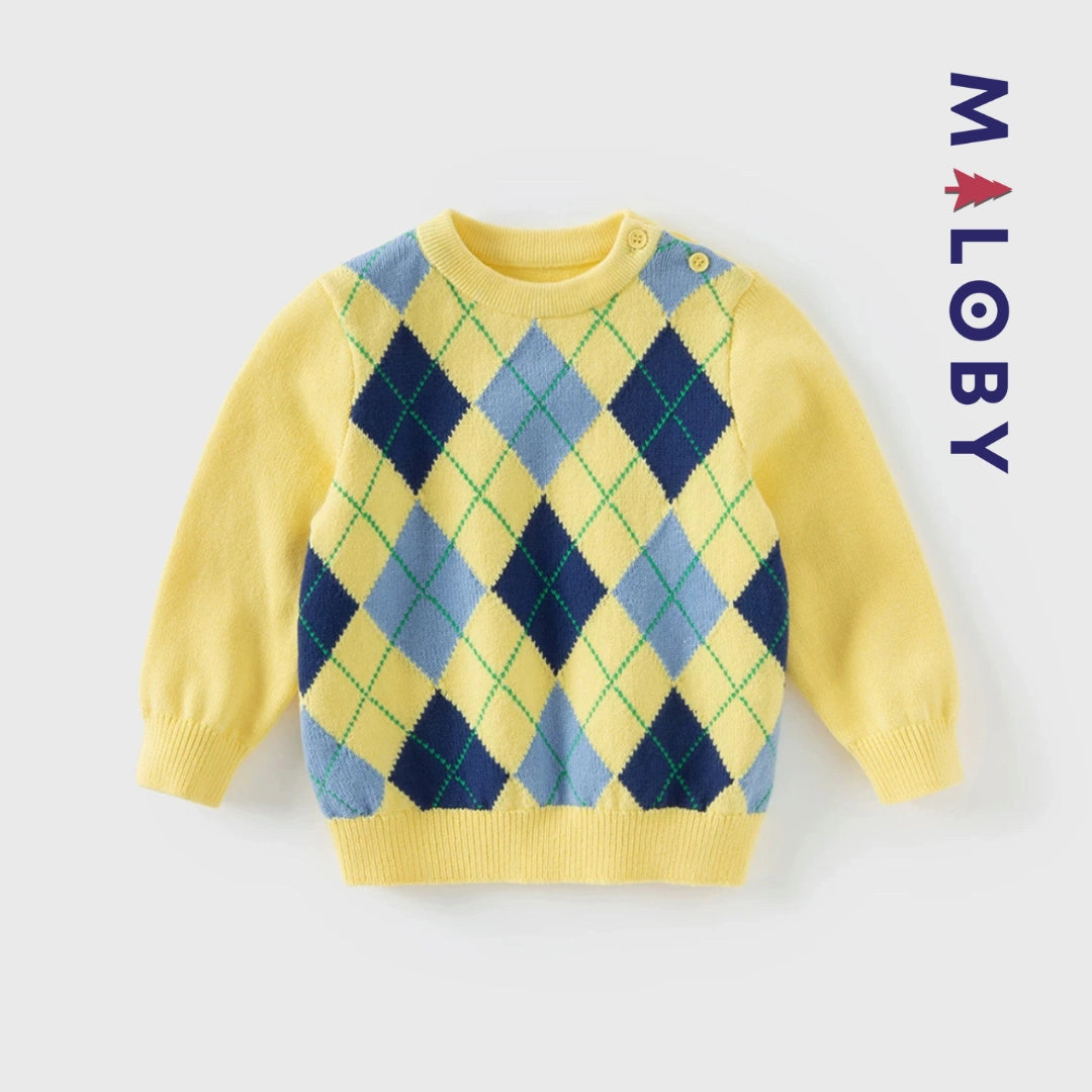 Pull Jacquard col rond enfant Garçon - jaune -robes et ensembles pour filles, bébés et garcons - MALOBY
