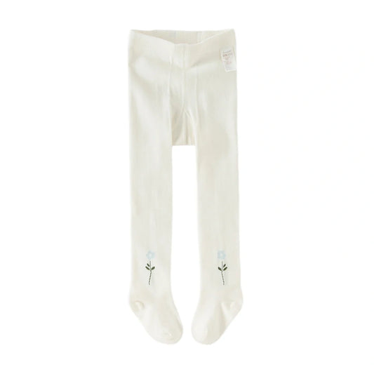 Collants épais brodés fleur enfant fille beige, vêtement enfant maroc - MALOBY