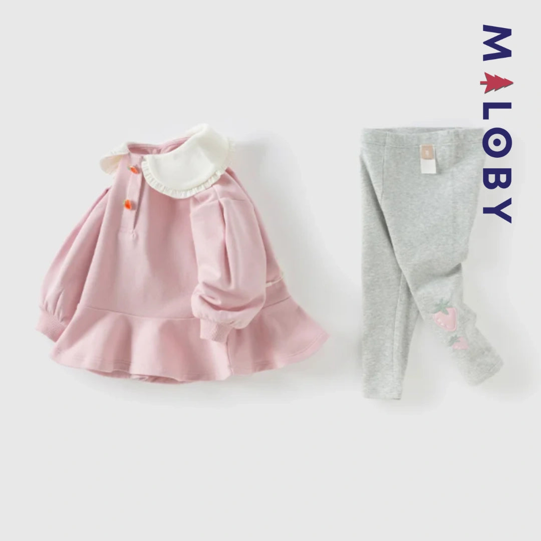 Ensemble 2 pièces blouse + Legging enfant fille- Rose