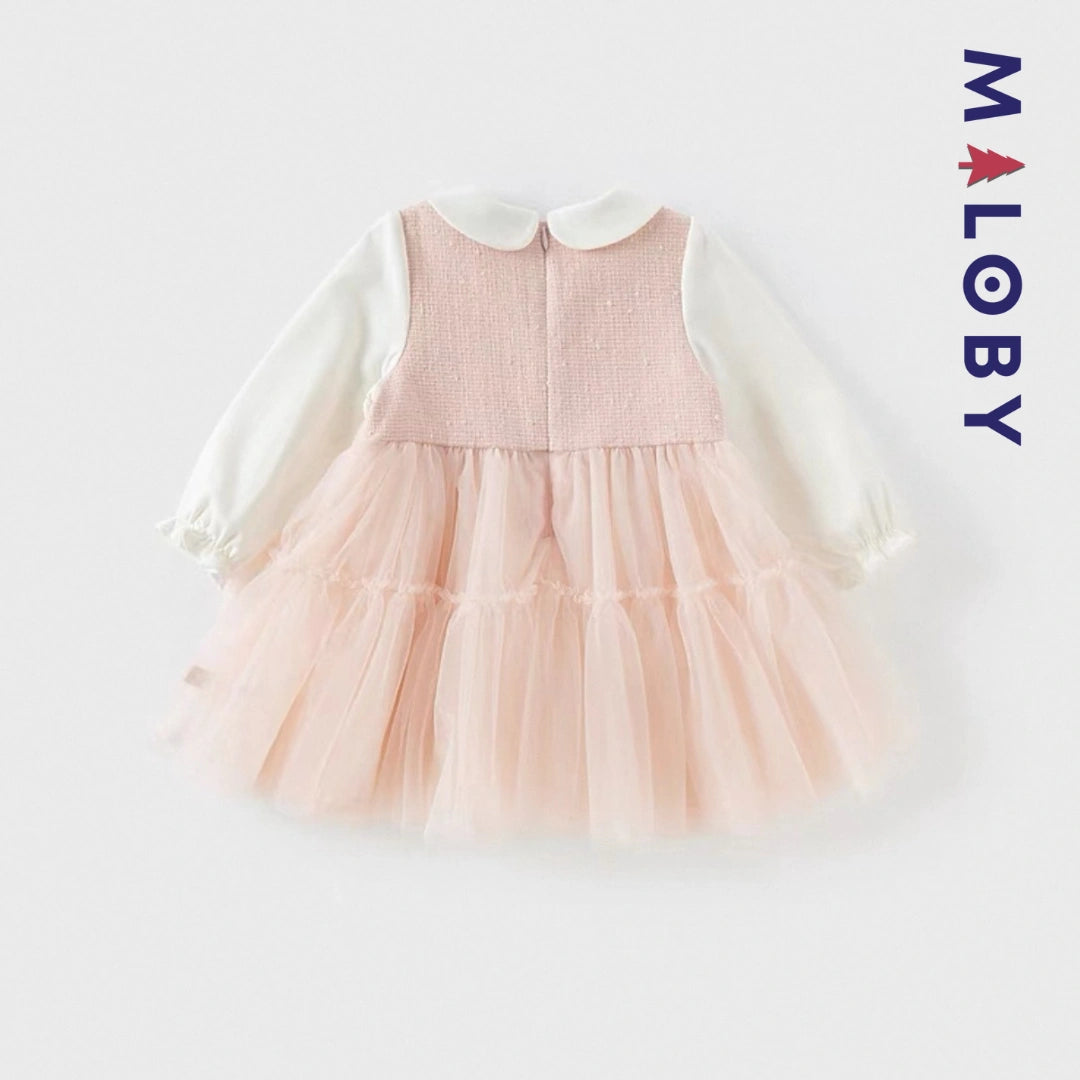 Robe à fleurs manches longues enfant fille - Rose