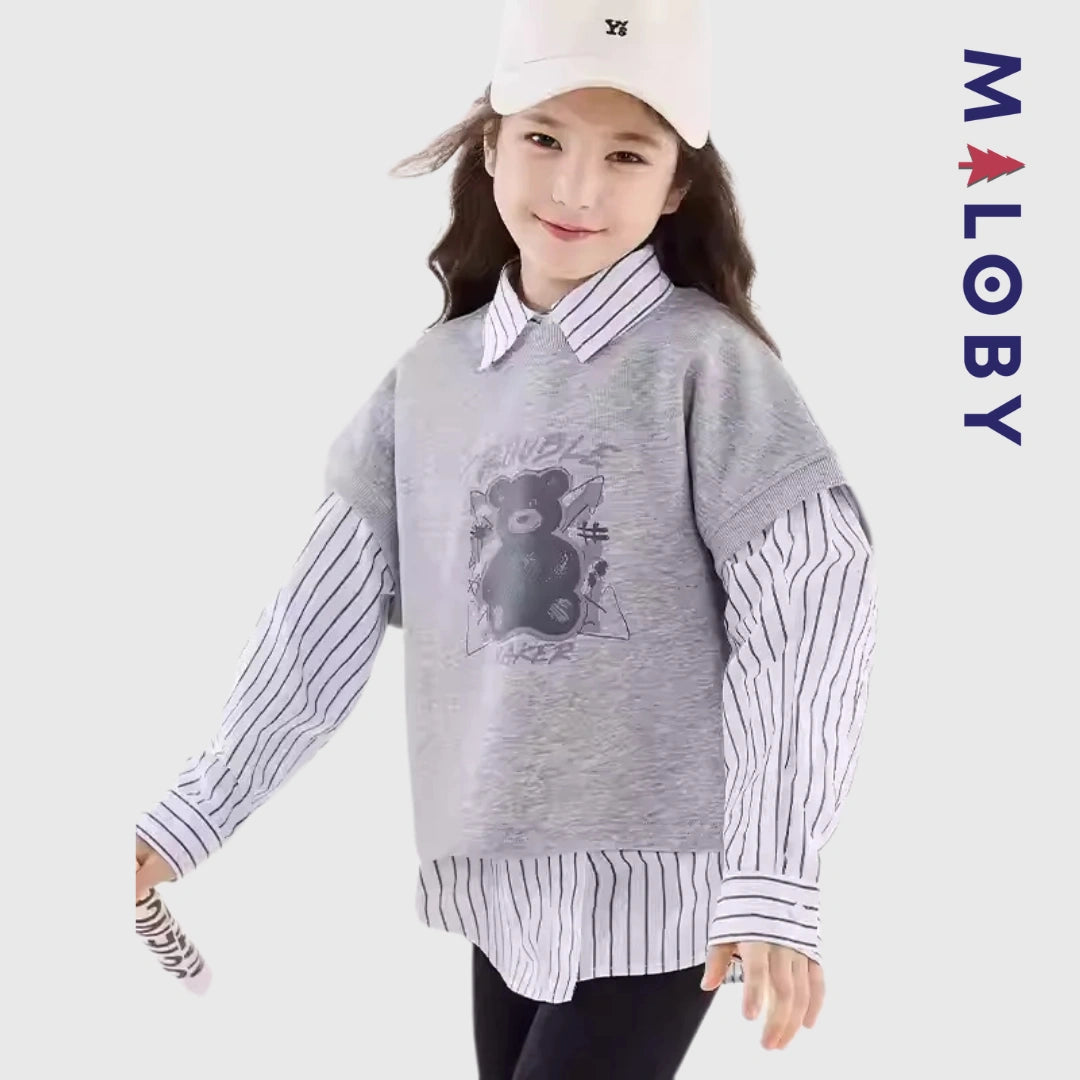 Pull en maille sans manches enfant fille - Rose/gris