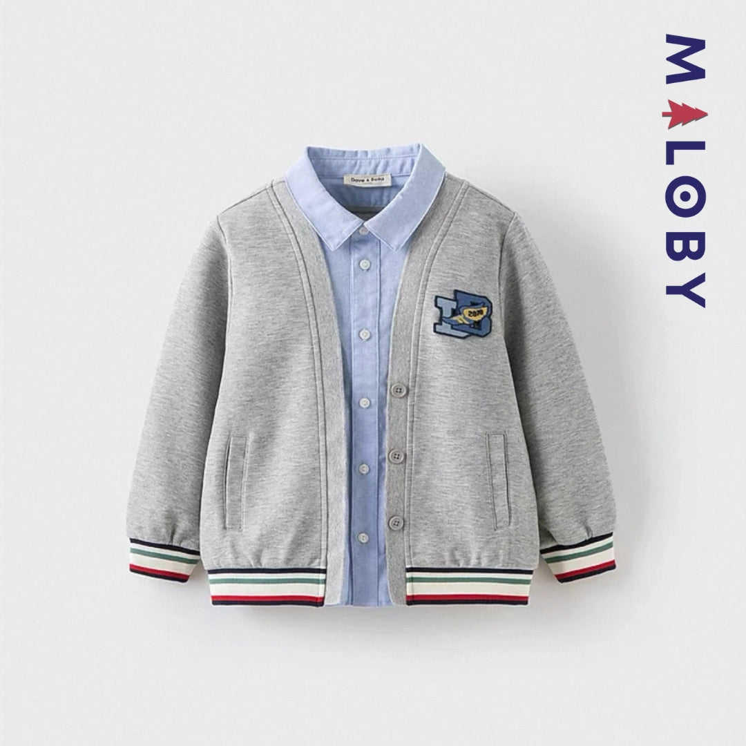 Cardigan chemise intégrée avec patch enfant garçon - gris