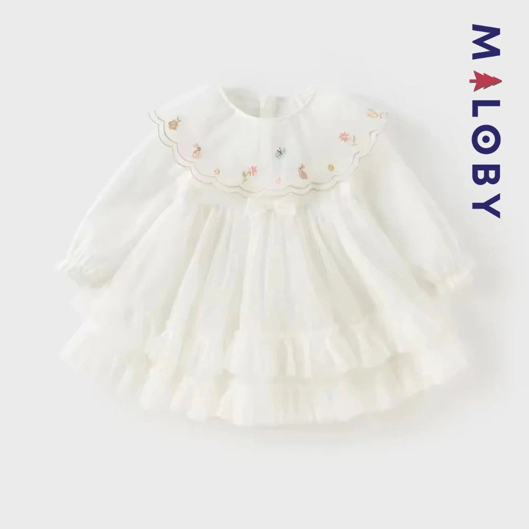 Robe de fête à col plastron enfant fille -Beige