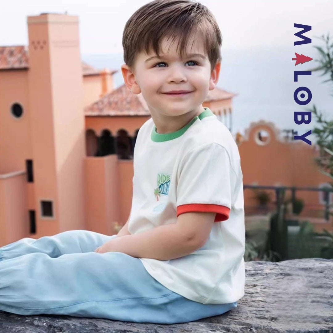 Ensemble d'été t-shirt + pantalon en denim enfant garçon- Bleu