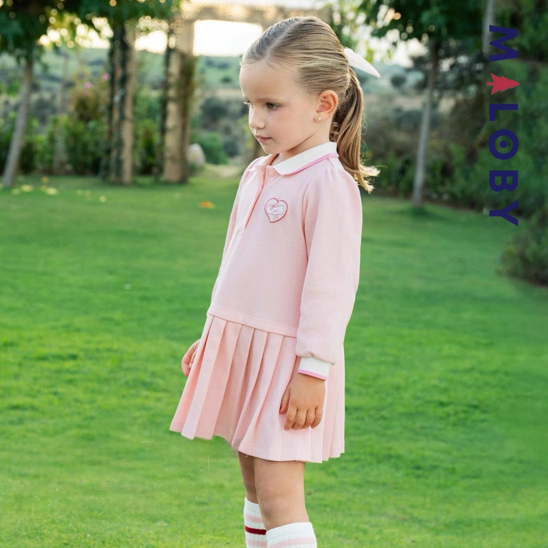 Robe manches longues en piqué de coton enfant fille- Rose