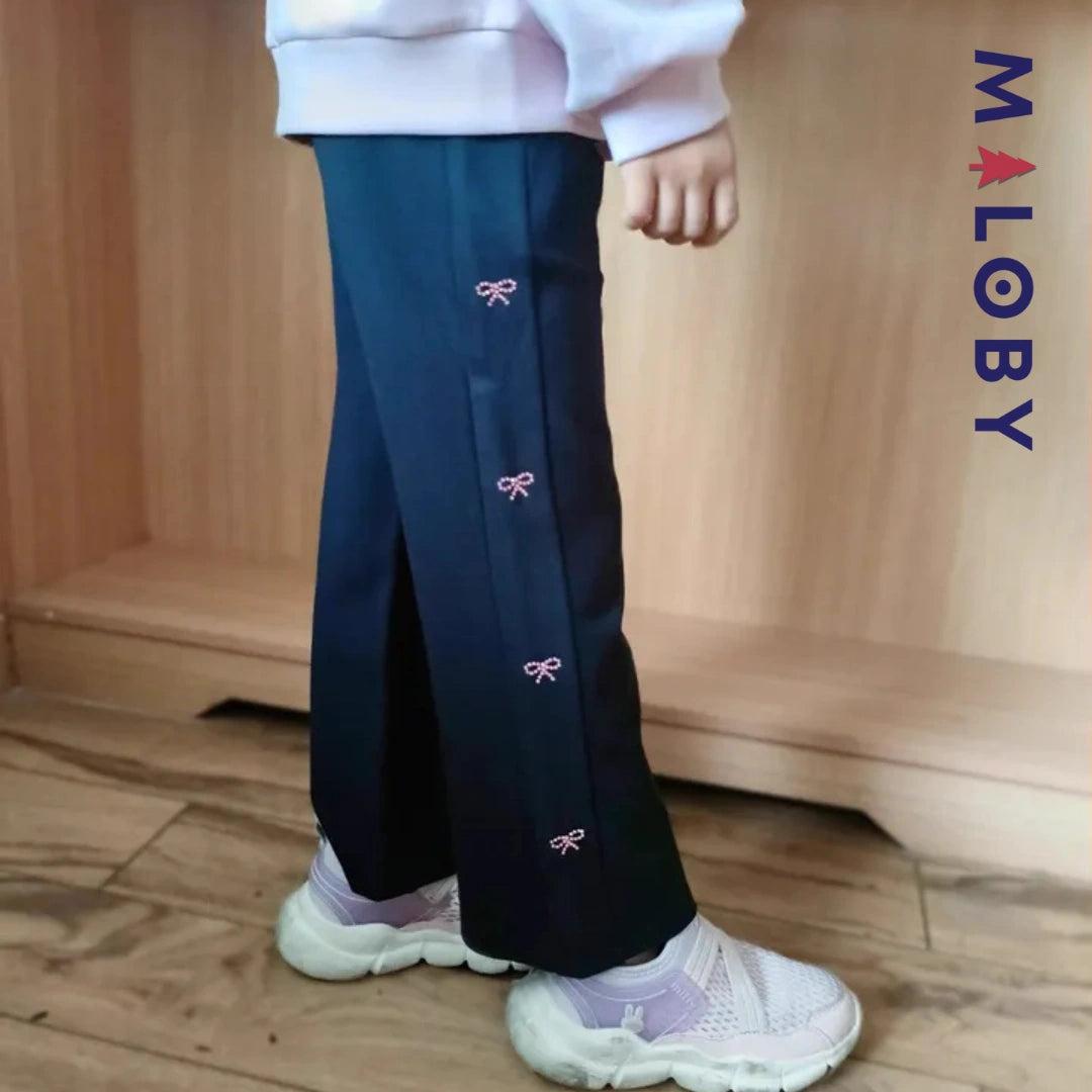 Pantalon évasé longueur chevilles enfant fille- marine