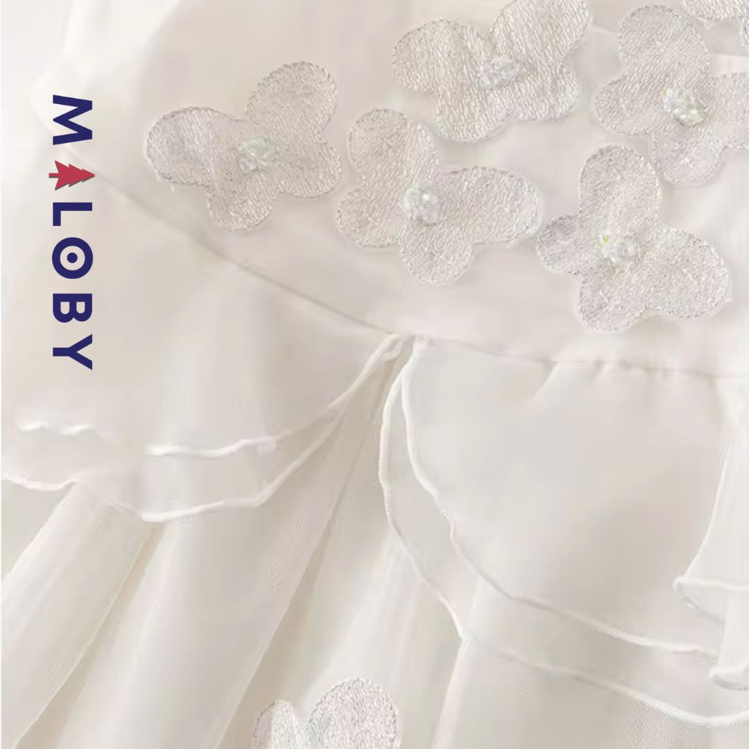 Ensemble Robe cérémonie à volants+ bandeau -Blanc -robes et ensembles pour filles, bébés et garcons - MALOBY