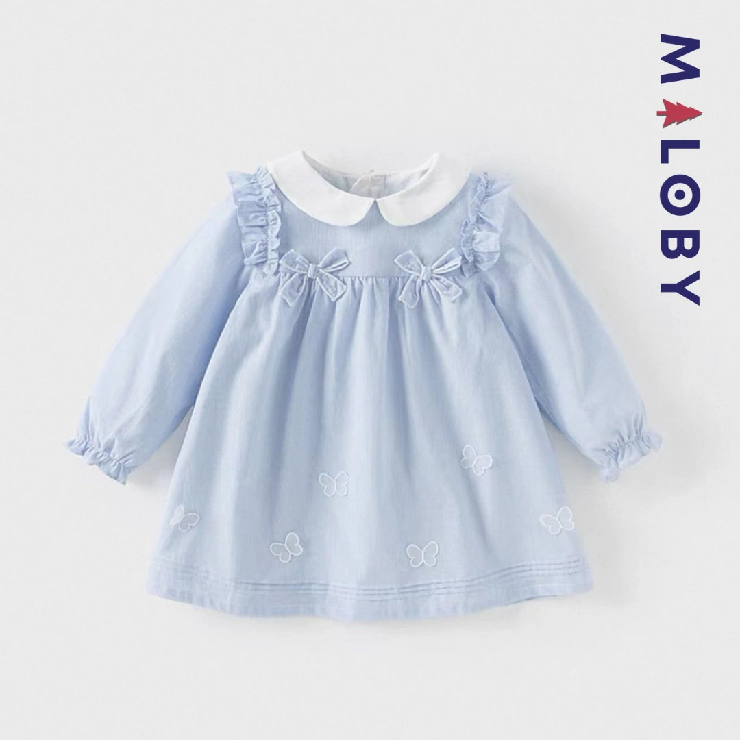 Robe rayée col claudine enfant fille-bleu ciel