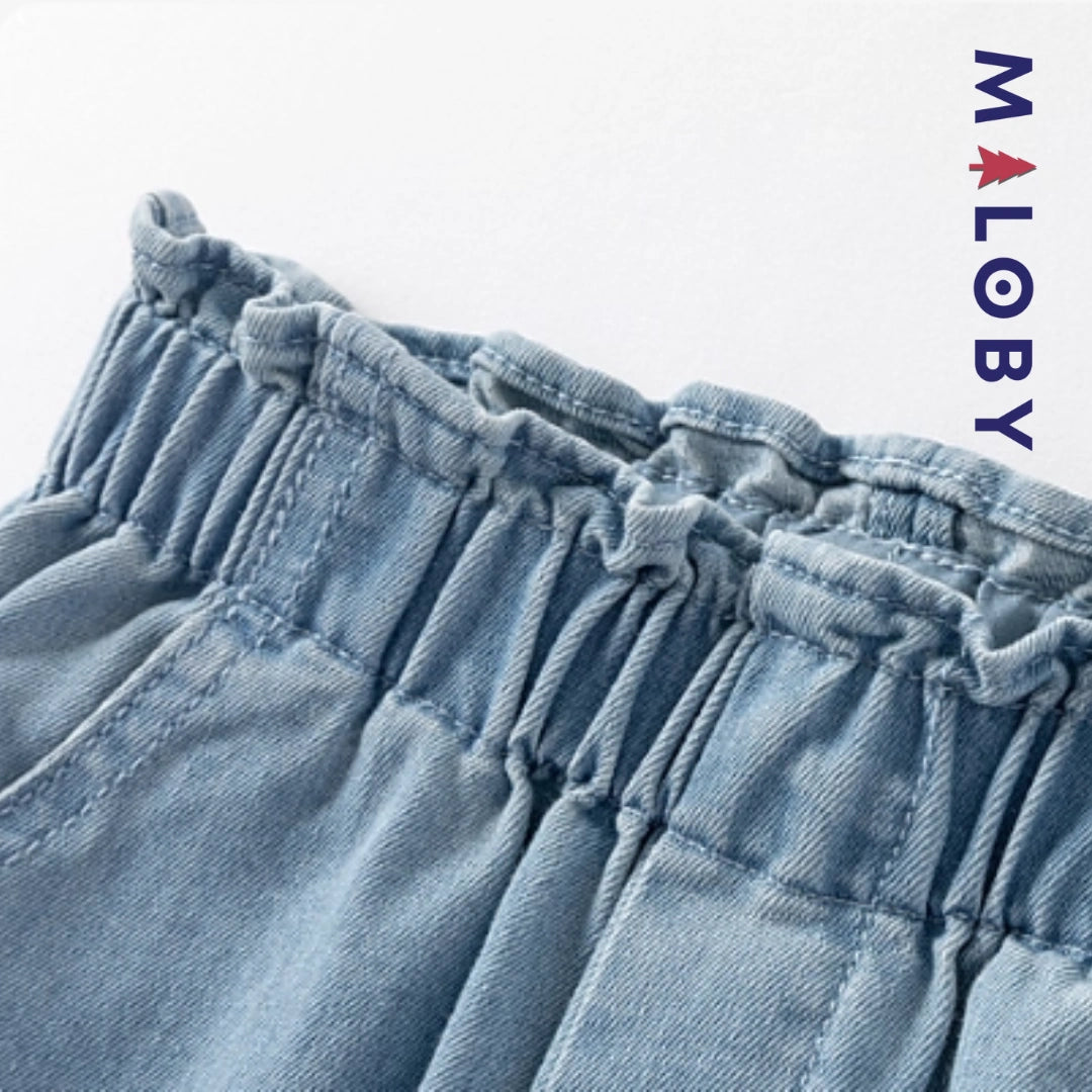 Pantalon jean brodé motif licorne enfant fille- bleu