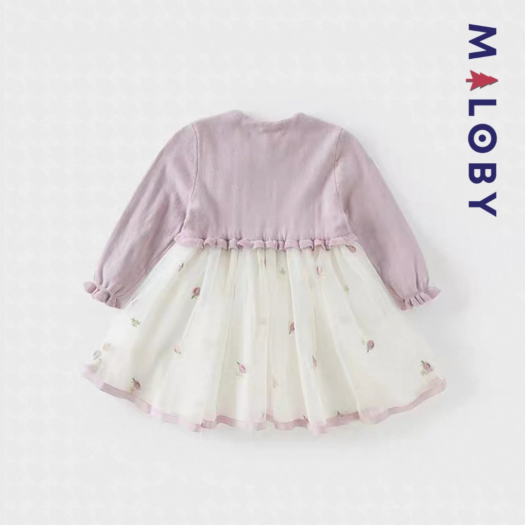 Robe cérémonie bi-matière enfant fille- violet -robes et ensembles pour filles, bébés et garcons - MALOBY