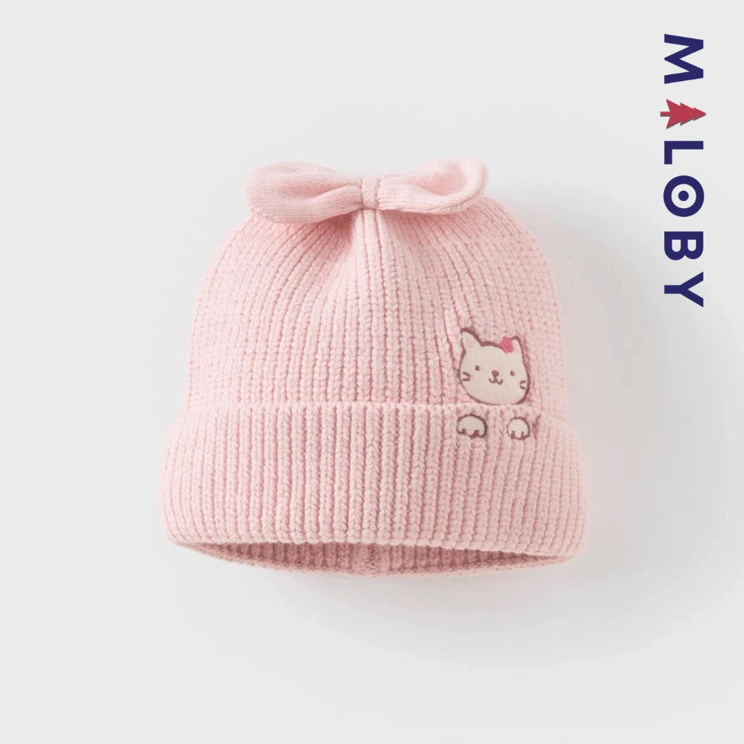 Bonnet en maille enfant fille- Rose