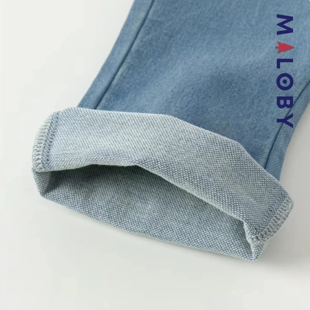 Jean large brode enfant fille- bleu -robes et ensembles pour filles, bébés et garcons - MALOBY