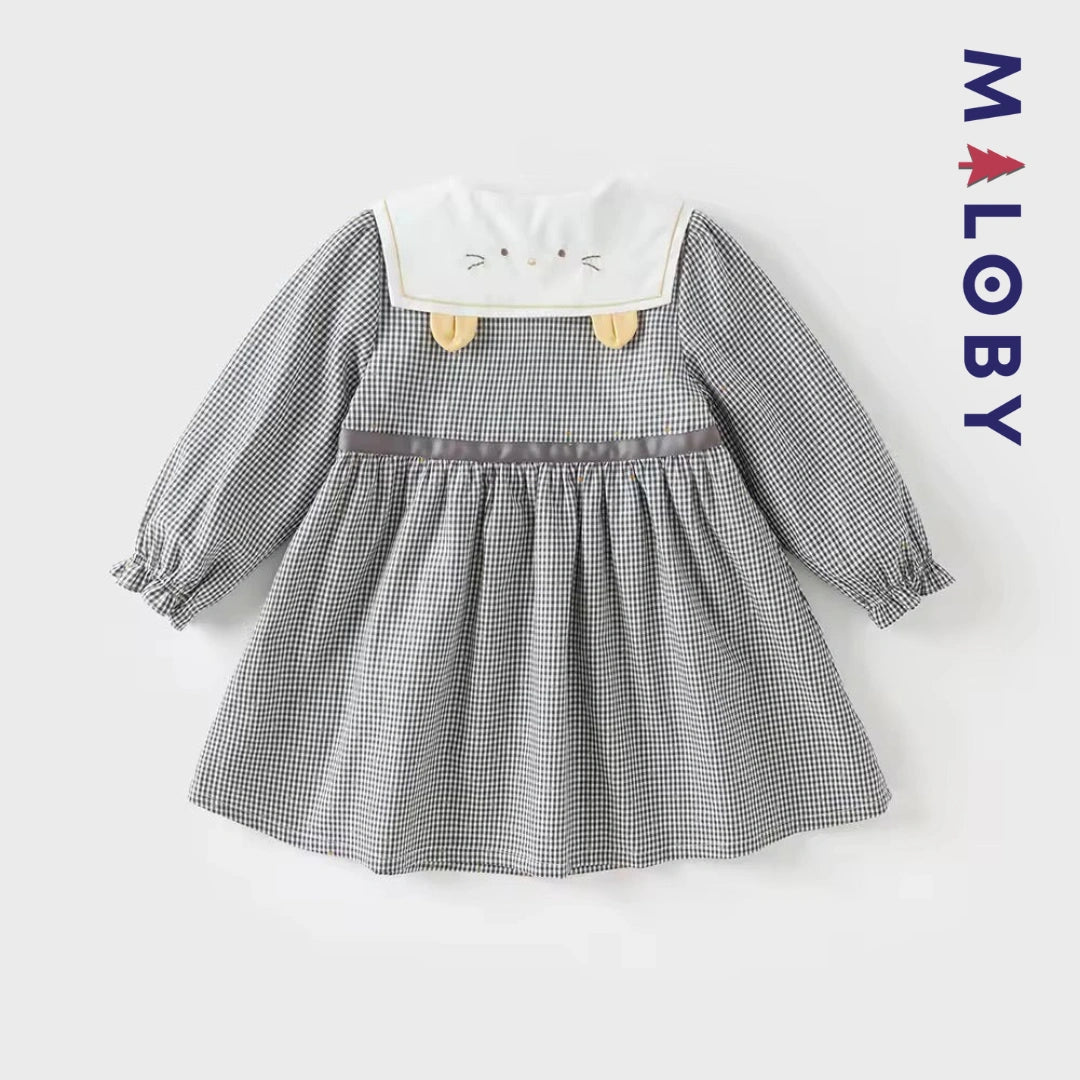 Ensemble robe vichy manches longues + sac fantaisie enfant fille- Carreaux