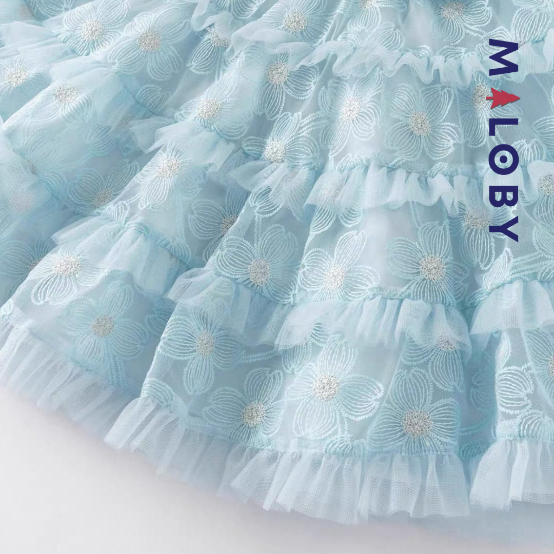 Ensemble robe de cérémonie + bandeau à volants enfant fille -Bleu ciel