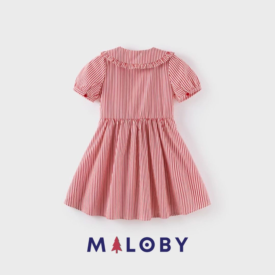 Robe manches courtes rayée enfant fille - Rouge -robes et ensembles pour filles, bébés et garcons - MALOBY