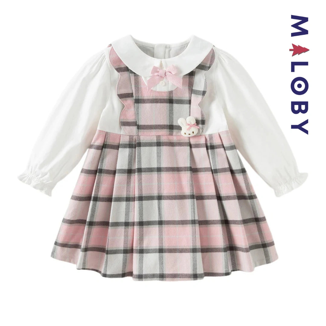 Robe bi-matière effet 2 en 1 enfant fille- rose/gris