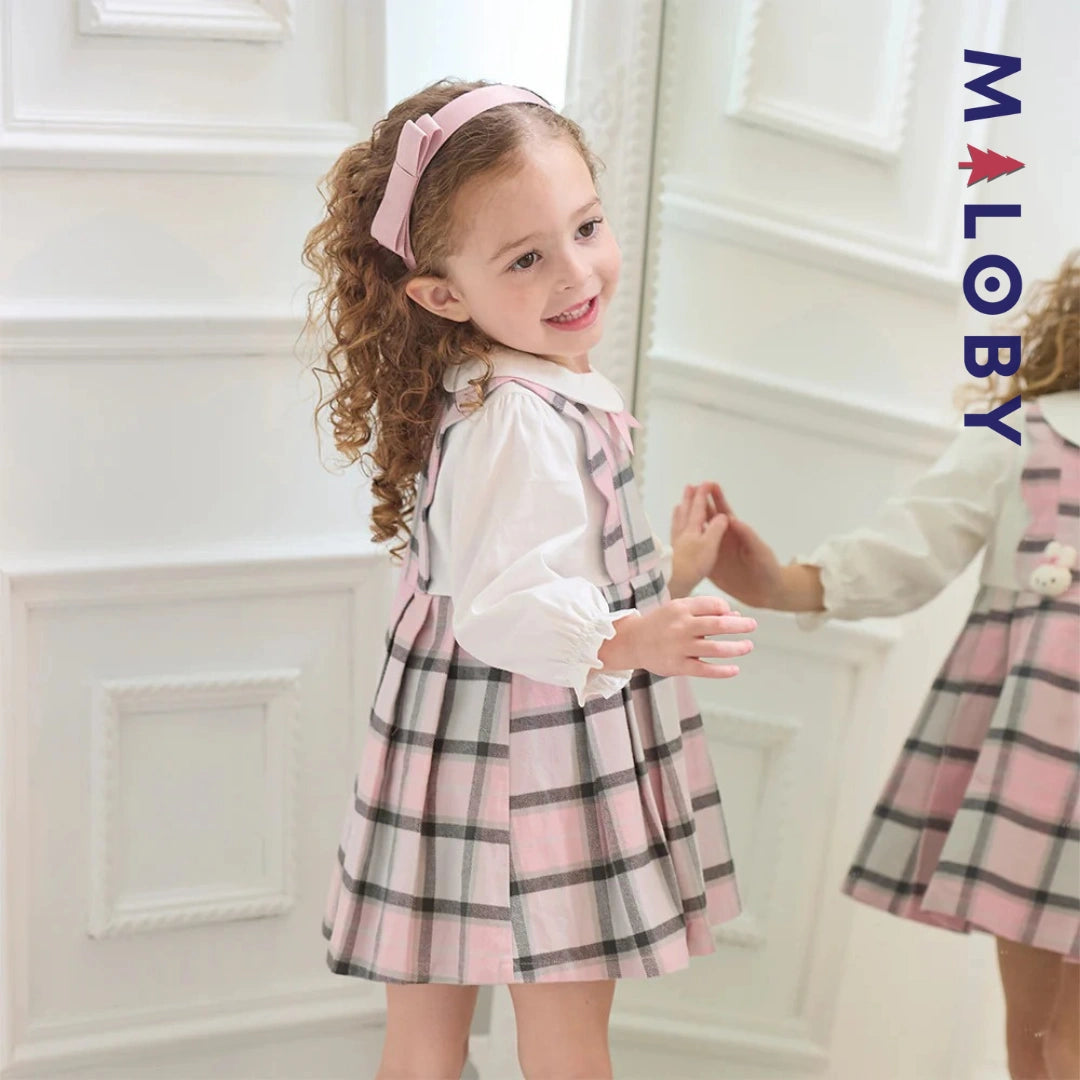 Robe bi-matière effet 2 en 1 enfant fille- rose/gris