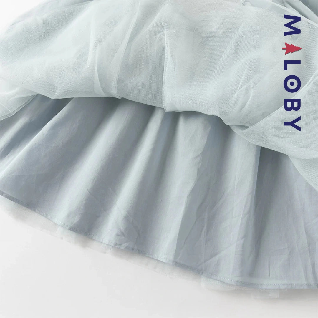 Robe de cérémonie à volants enfant fille -Bleu ciel