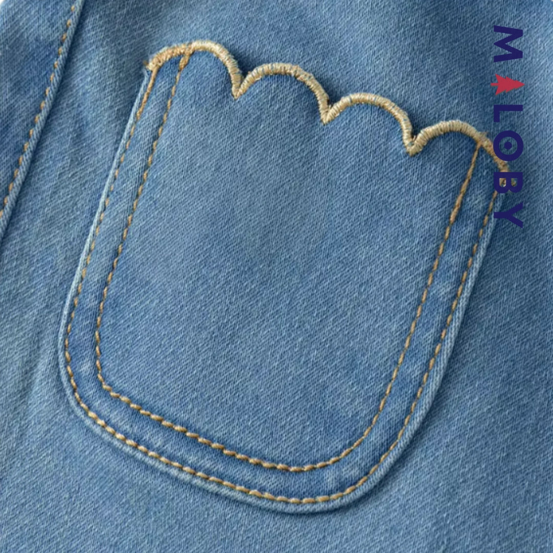 Jean large brode enfant fille- bleu -robes et ensembles pour filles, bébés et garcons - MALOBY
