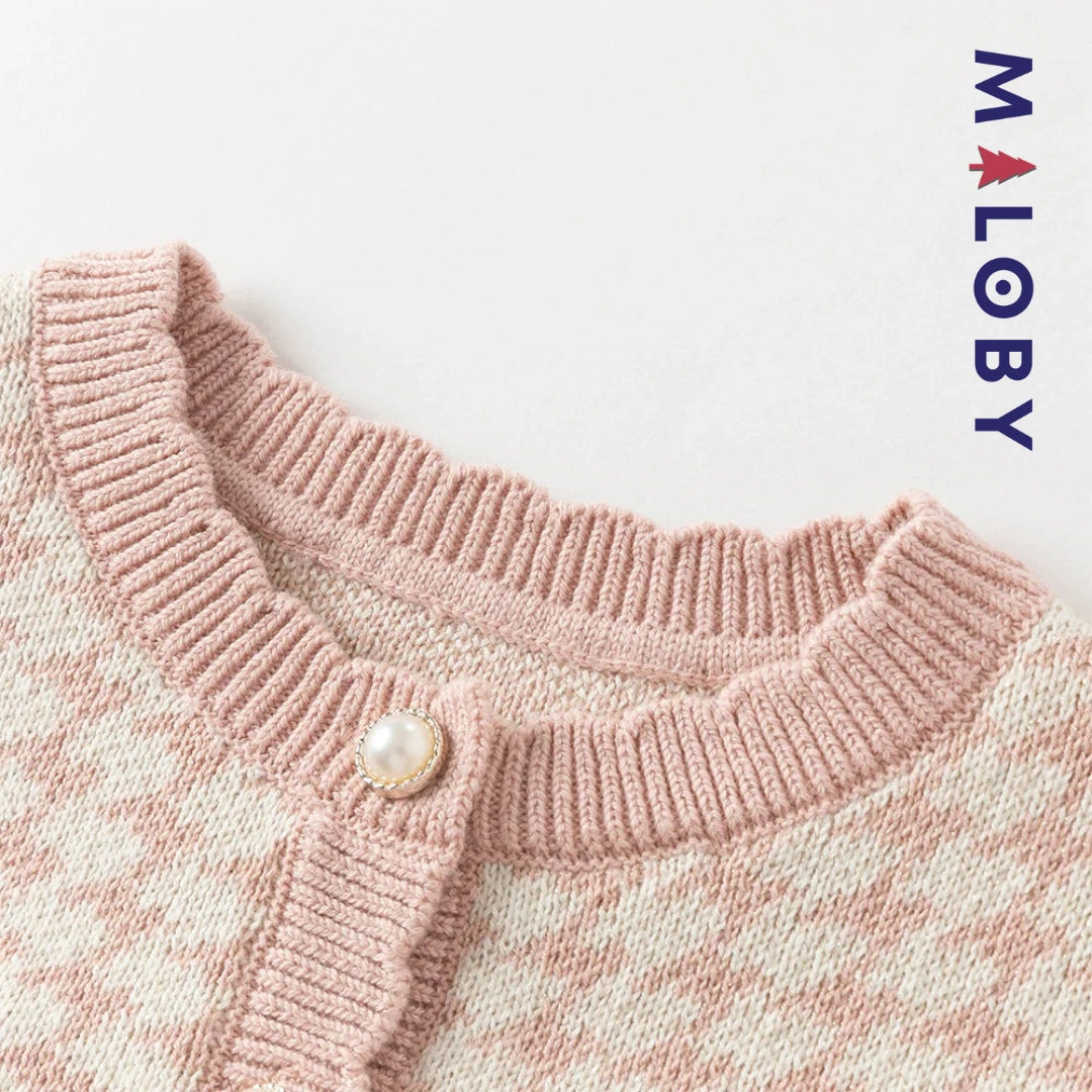 Robe à carreaux manches longues enfant fille - Rose