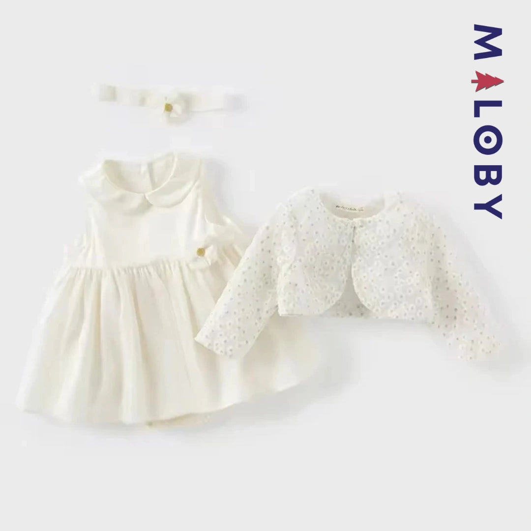Ensemble 3 pièces Robe+boléro+bandeau -beige -robes et ensembles pour filles, bébés et garcons - MALOBY