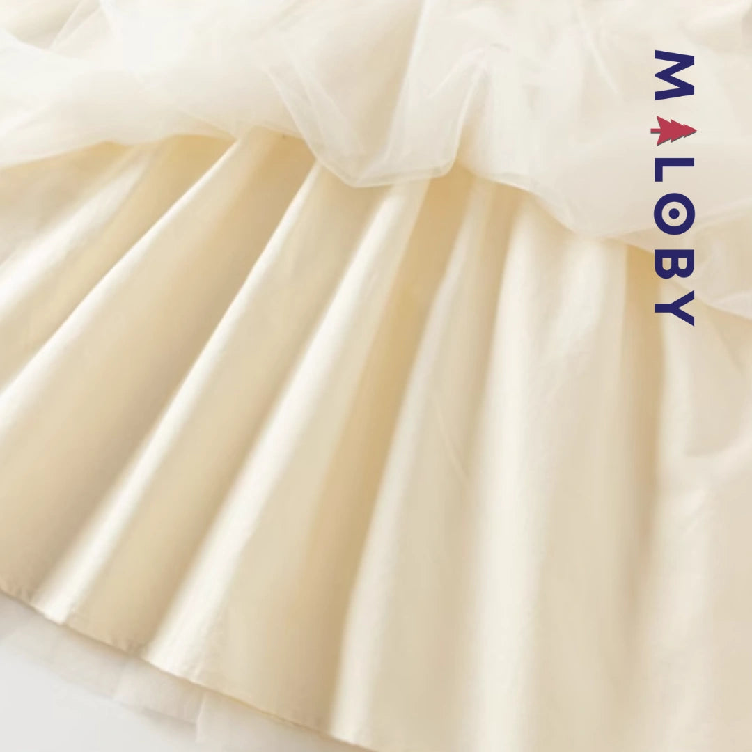 Robe en maille et en tulle effet 2 en 1 enfant fille - Beige -robes et ensembles pour filles, bébés et garcons - MALOBY