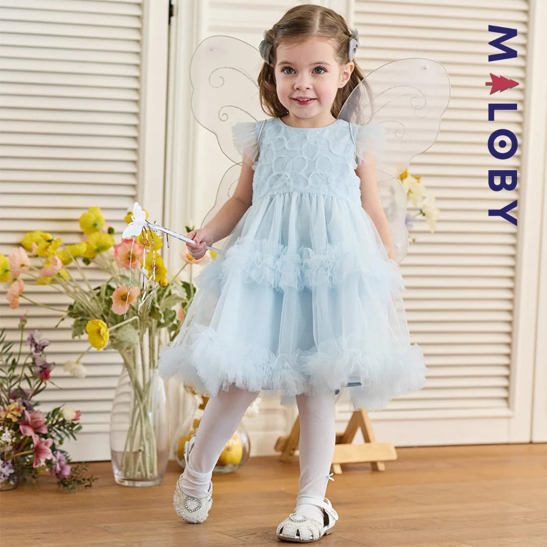 Robe princesse bleue sans manches en tulle respirante pour petites filles