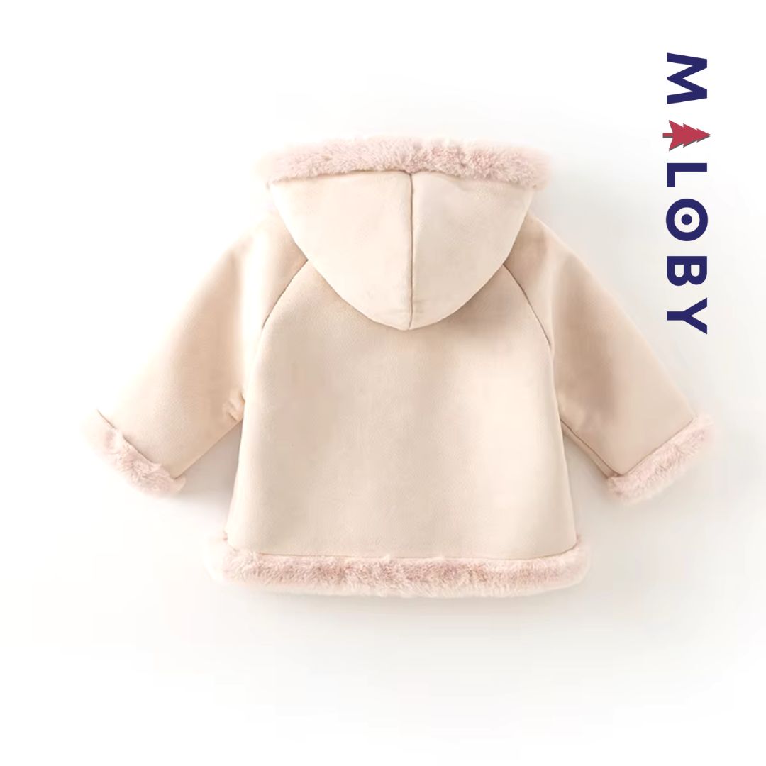Manteau à capuche en peau lainée enfant fille - Rose -robes et ensembles pour filles, bébés et garcons - MALOBY