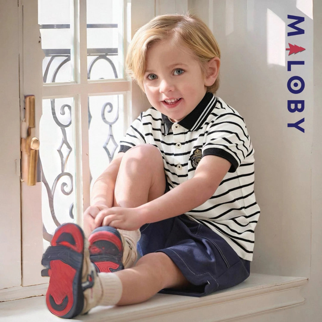 Polo rayé pour été enfants garçon - Blanc/Noir