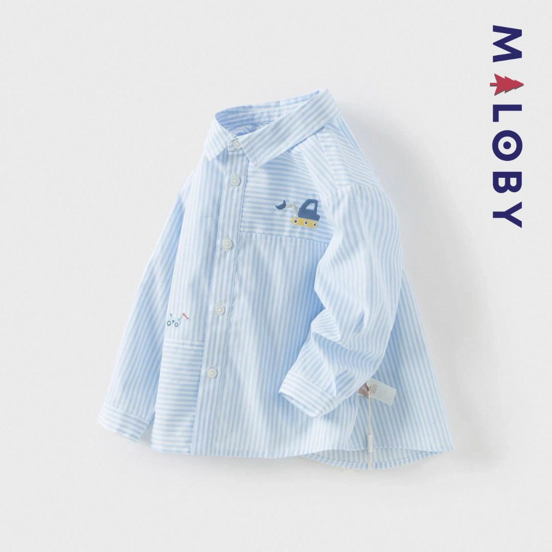 Chemise rayée manches longues enfant garçon- bleu ciel