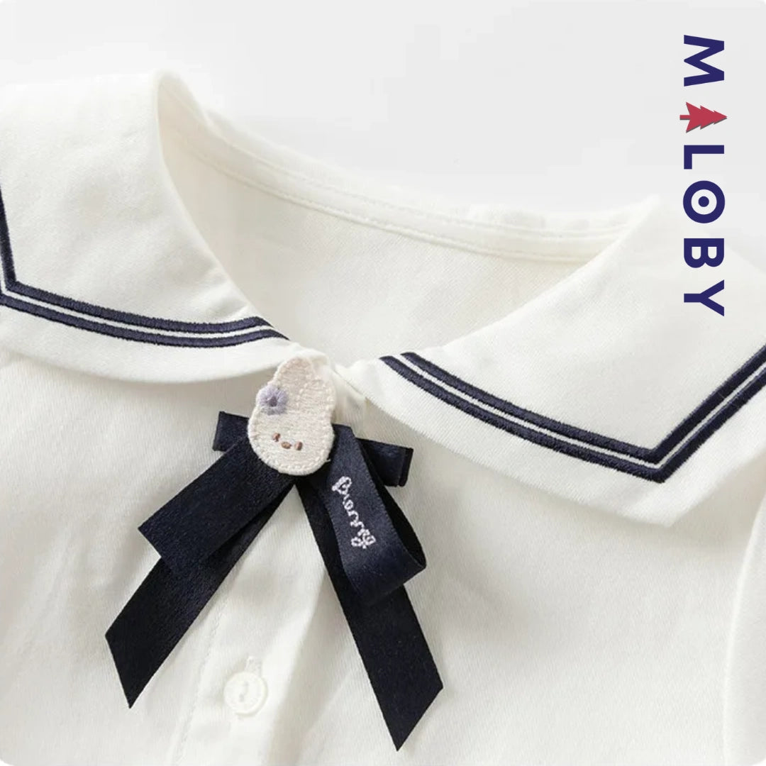 Ensemble habillé Jupon plissé+chemise enfant fille -Blanc/marine