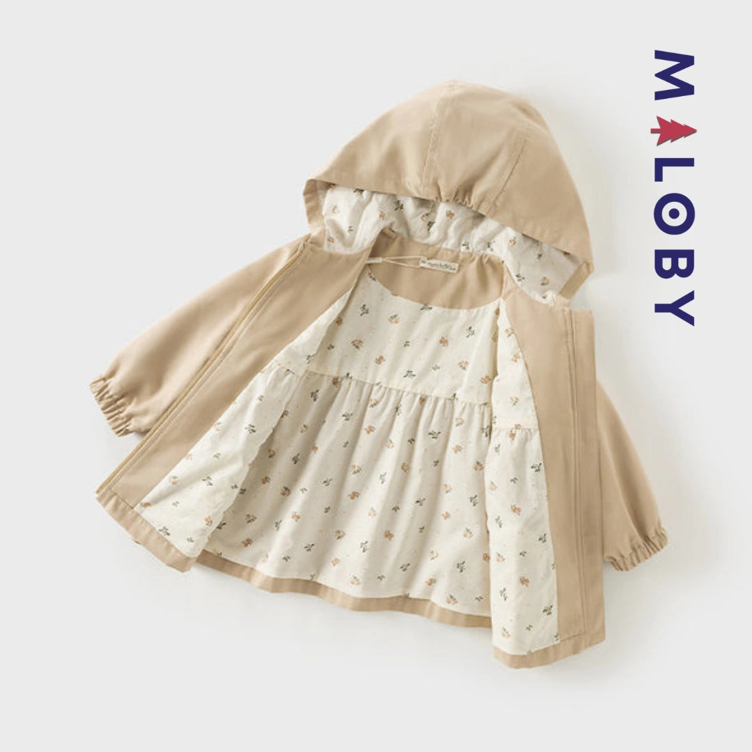 Trench à capuche doublure imprimé -couleur beige -robes et ensembles pour filles, bébés et garcons - MALOBY