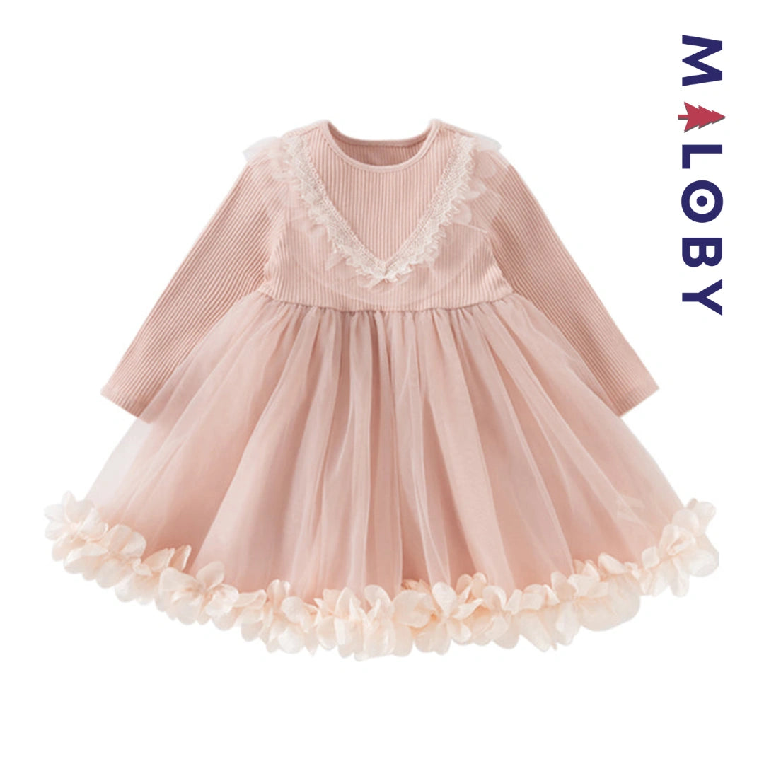 Robe cérémonie bi-matière enfant fille- rose -robes et ensembles pour filles, bébés et garcons - MALOBY