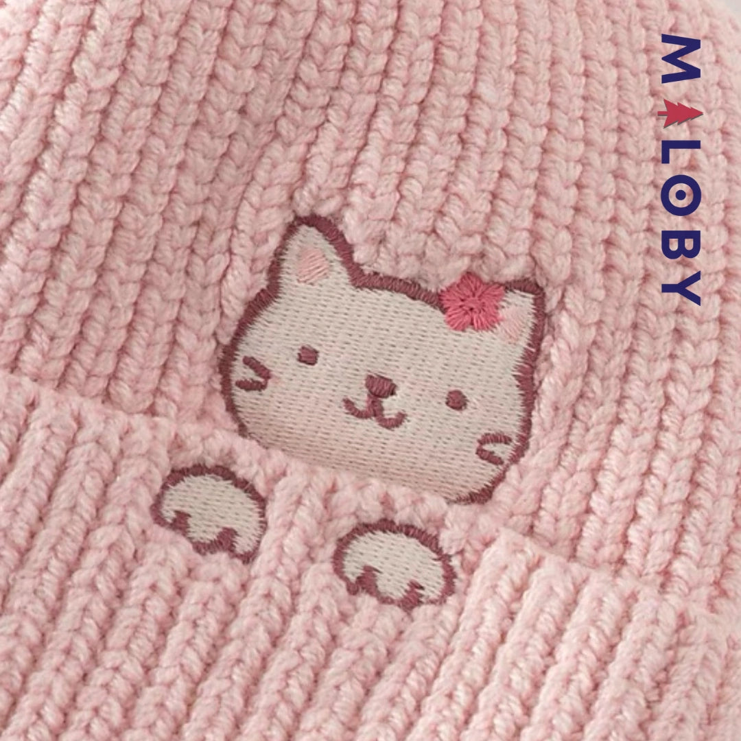 Bonnet en maille enfant fille- Rose