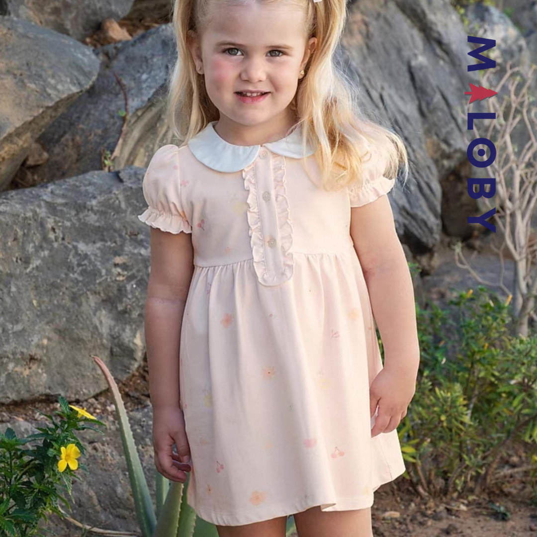 Robe d'été encolure volontée enfant fille- rose imprimé