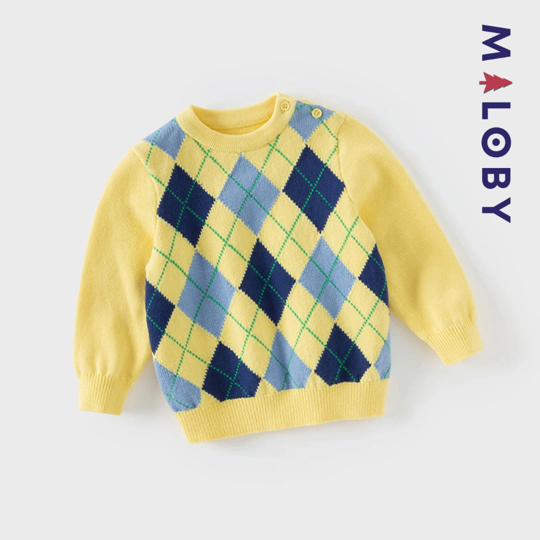 Pull Jacquard col rond enfant Garçon - jaune -robes et ensembles pour filles, bébés et garcons - MALOBY