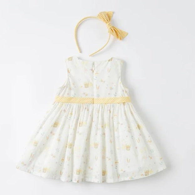 Ensemble Robe D'Eté à smocks+bandeau- Jaune -robes et ensembles pour filles, bébés et garcons - MALOBY